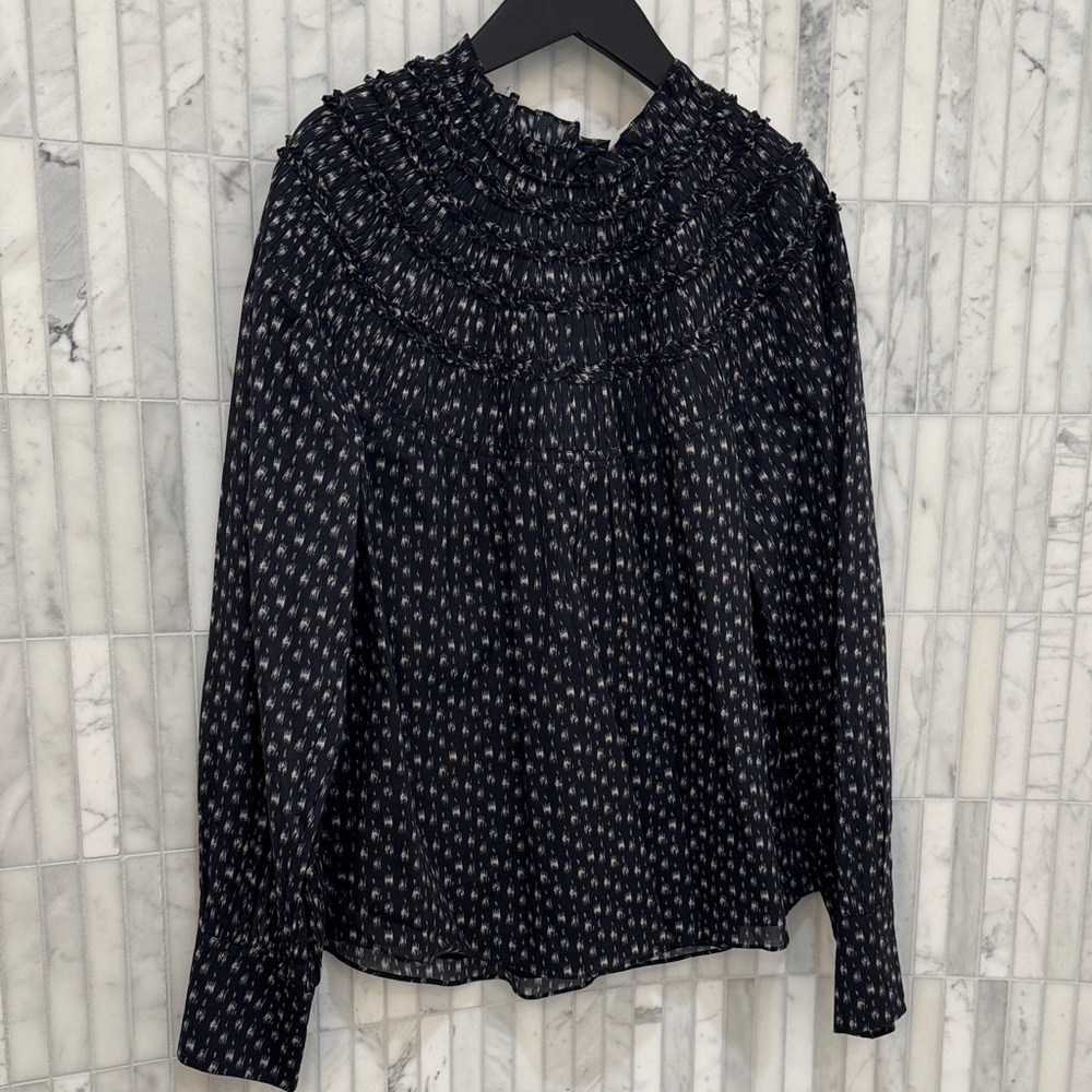 Rebecca Taylor Navy Smocked Blouse